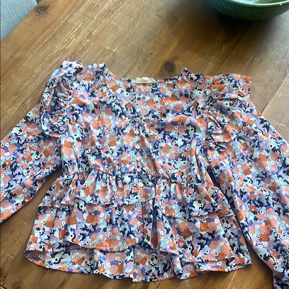 Entro Orange Ruffled Tiered Blouse